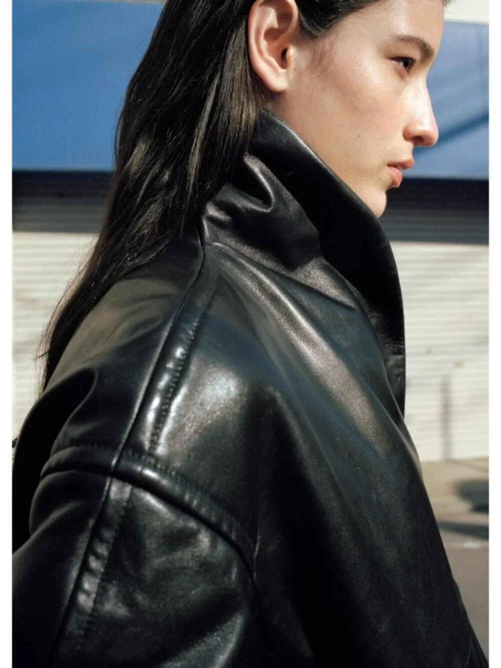 MANGO SELECTION LEATHER BOMBER JACKET WITH WRAPAROUND COLLAR - Picture 5 of 7